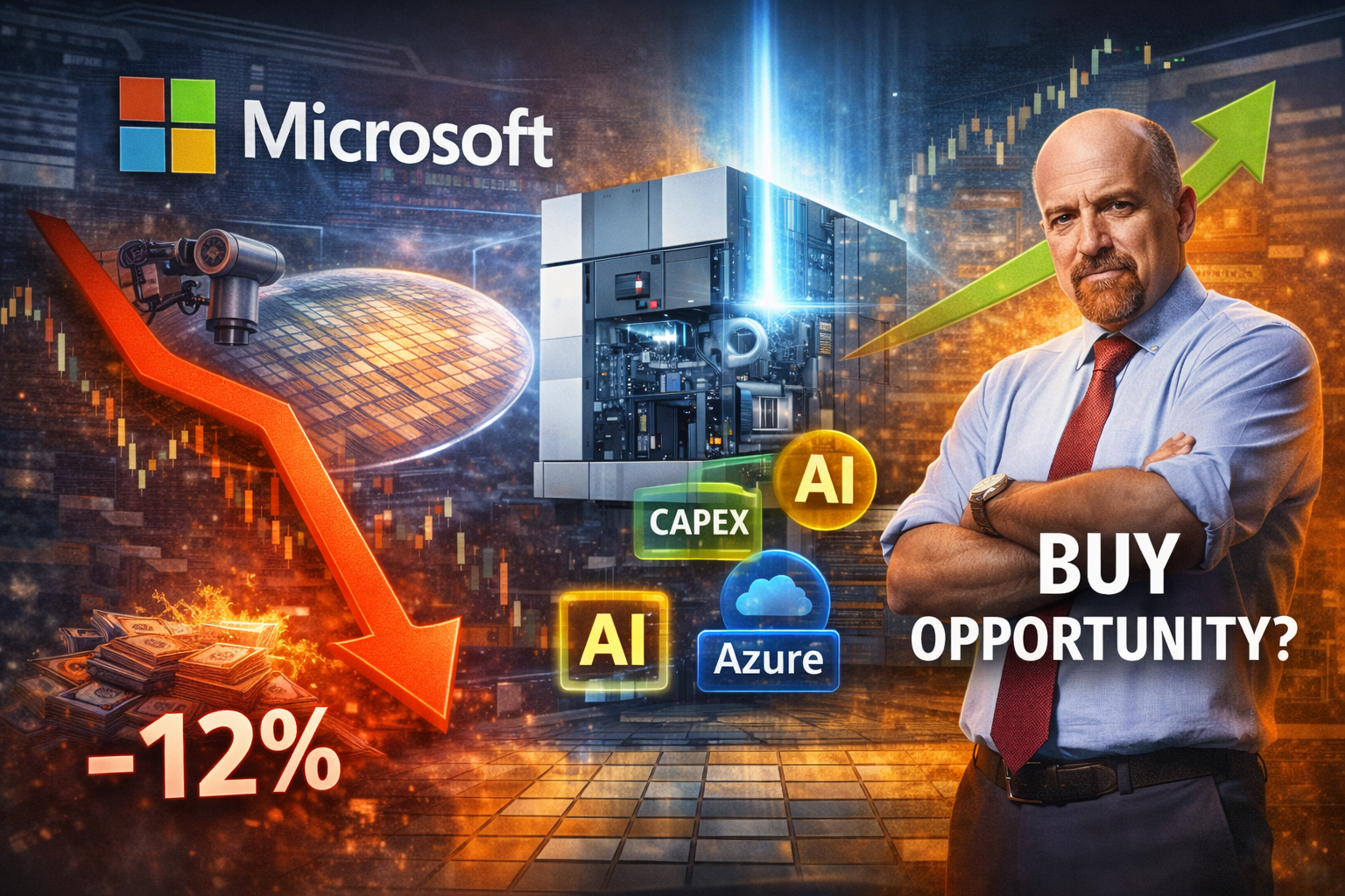Microsoft stock plunged 12% despite strong earnings. Jim Cramer says the sell-off may be a buy, here’s what spooked investors.