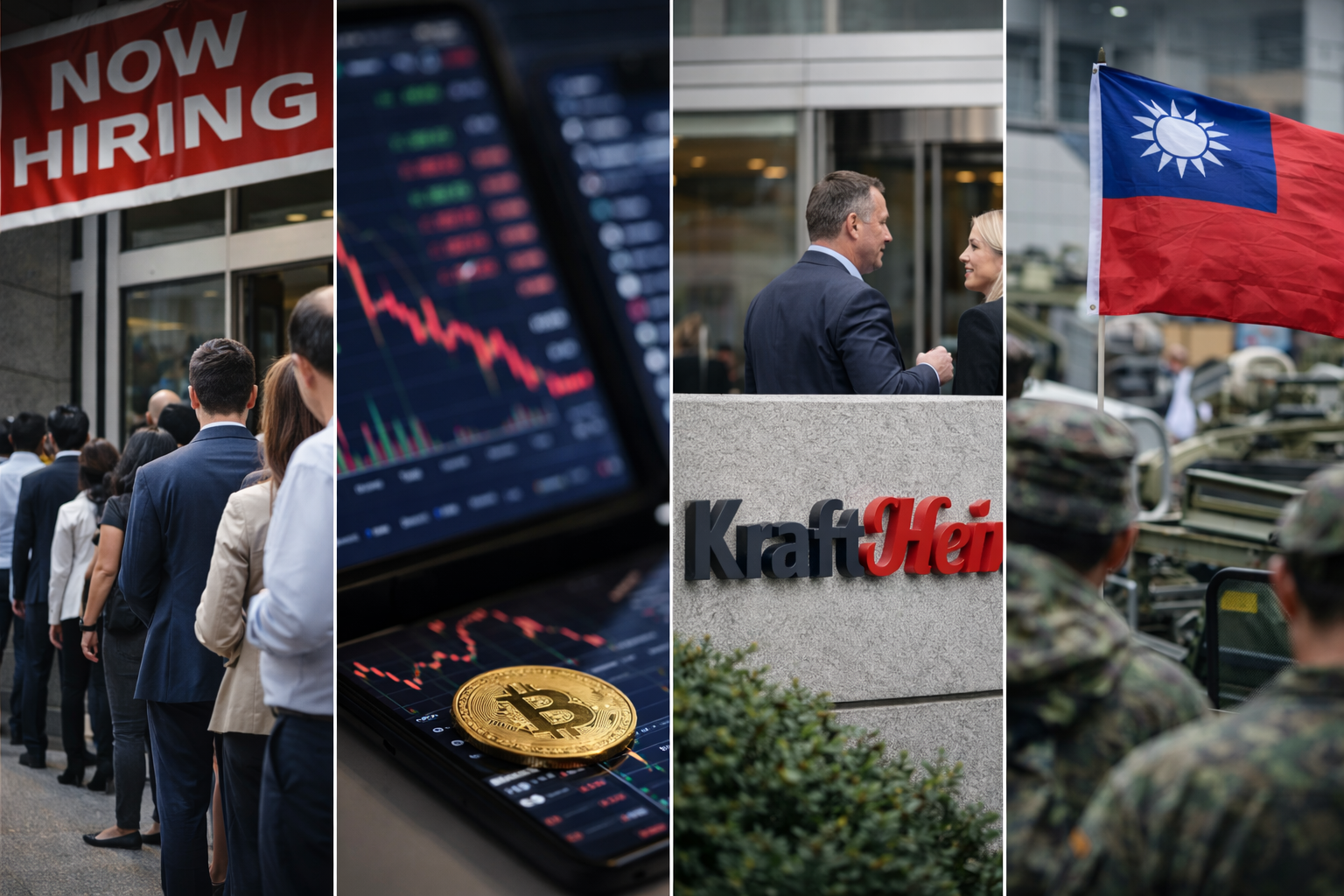US jobs beat expectations but revisions sting, Bitcoin slips on rate bets, Kraft Heinz pauses breakup, Taiwan eyes US rare earths.