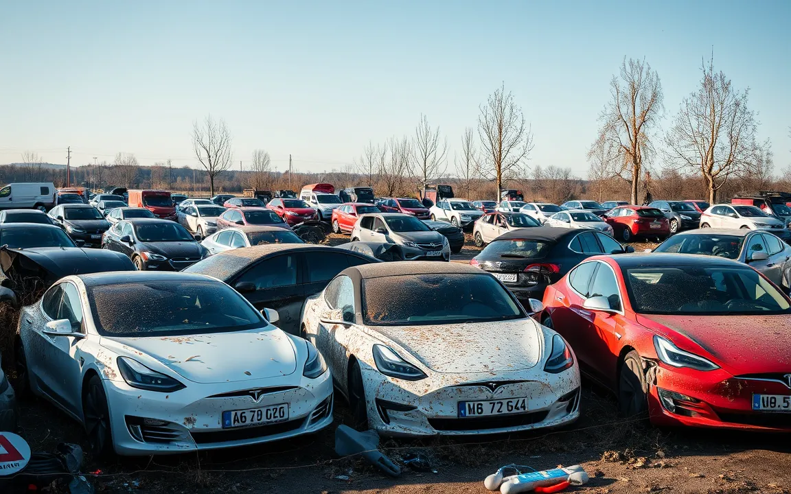 AI generated image of Tesla cars in the Junkyard